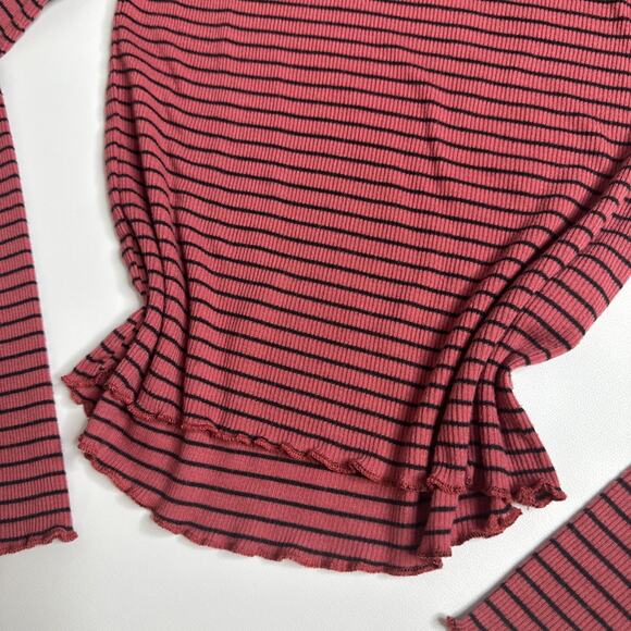 Y2k Derek Heart Long Sleeve Top Sz Medium Stripe Knit Ribbed Lettuce Hem Grunge - Picture 3 of 7